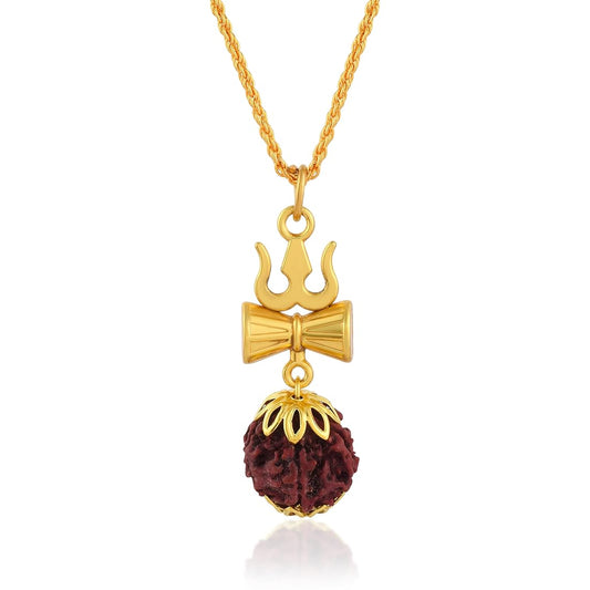 Gold plated Rudraksha Shiva Damru trishul Necklace - Shivashakti