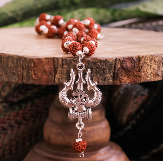 Silver plated om shiva trishool rudraksha Necklace